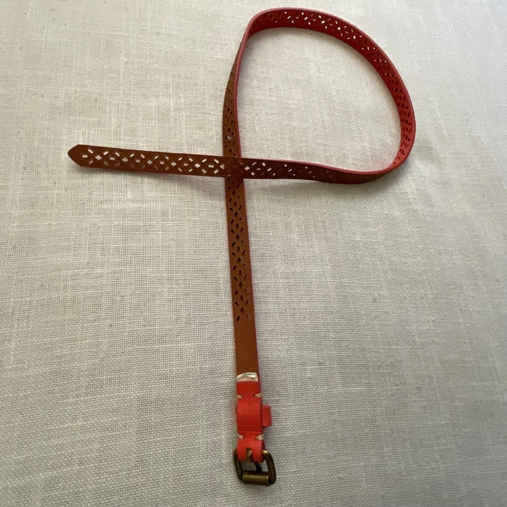 Leather Cutout Geometric Pattern Adjustable  Belt Size S NWOT